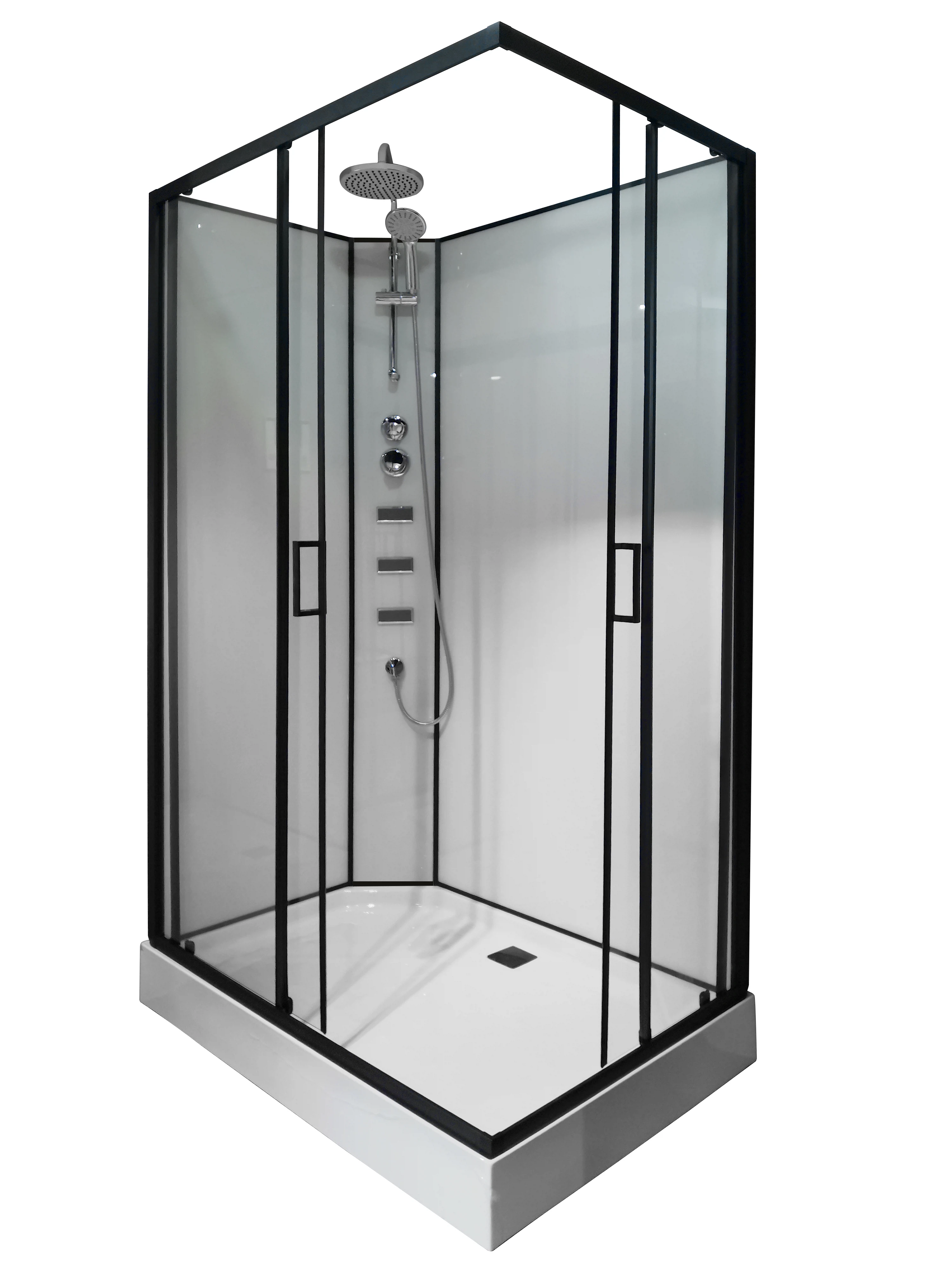 Изображение товара Душевая кабина 120x80x(190+15)см задние стеклянные стенки БЕЛЫЕ, профиль черный-мат. CS-21813