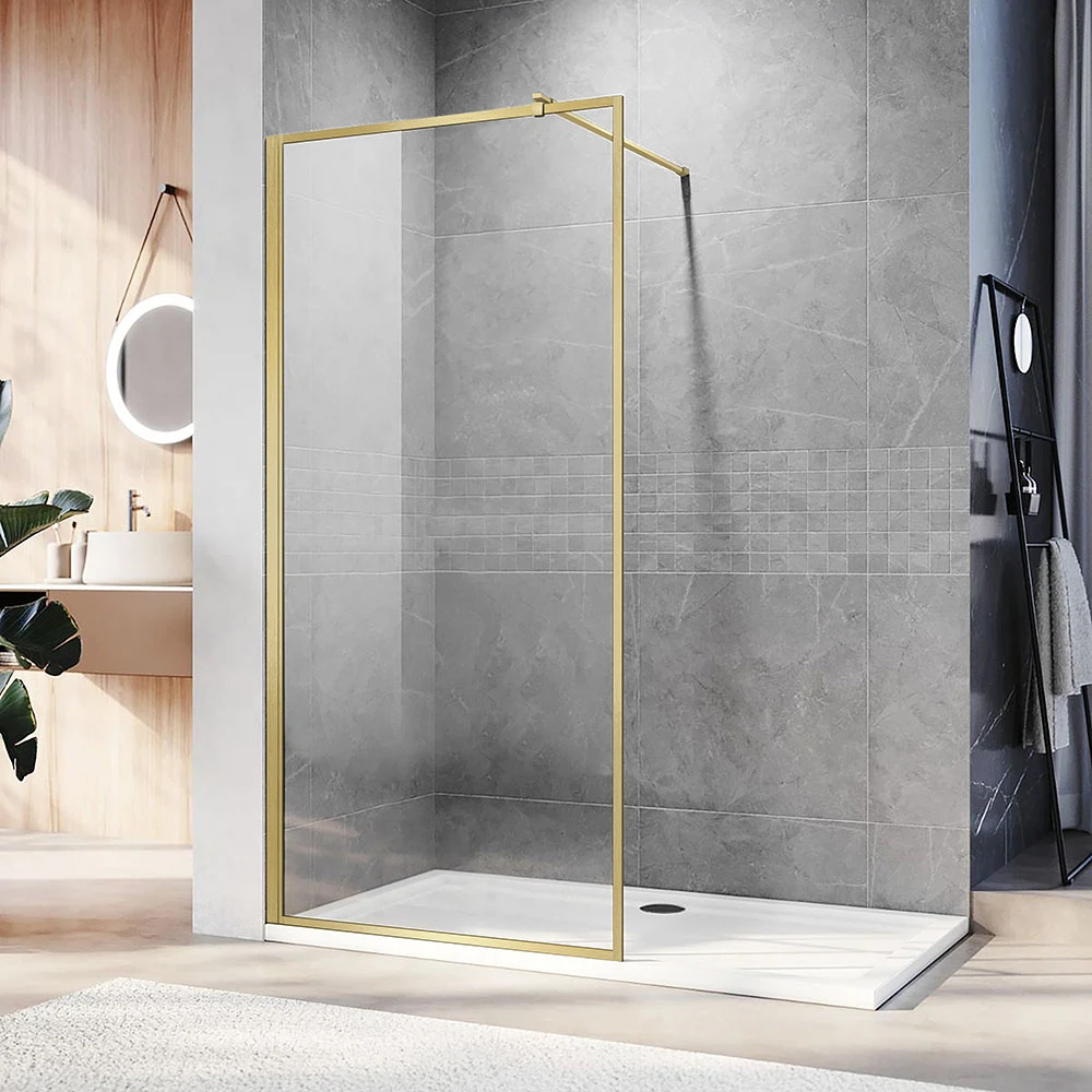 Изображение товара Душевая перегородка Veconi Korato KR-81G, 700x2000, брашированное золото, стекло прозрачное