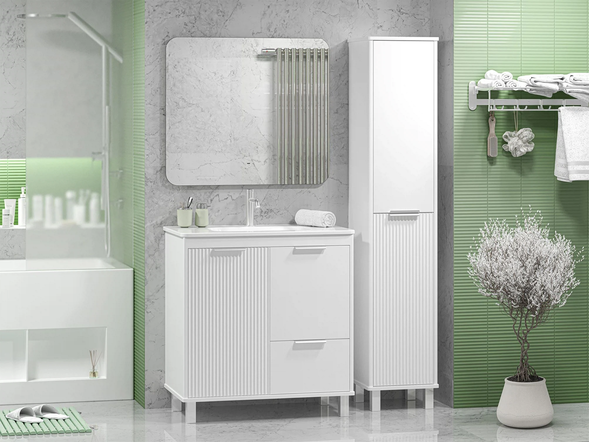 Изображение товара Тумба напольная Brevita RISACCA white - 80 (белый 2 дв. 1 ящ. мат. эмаль + раковина