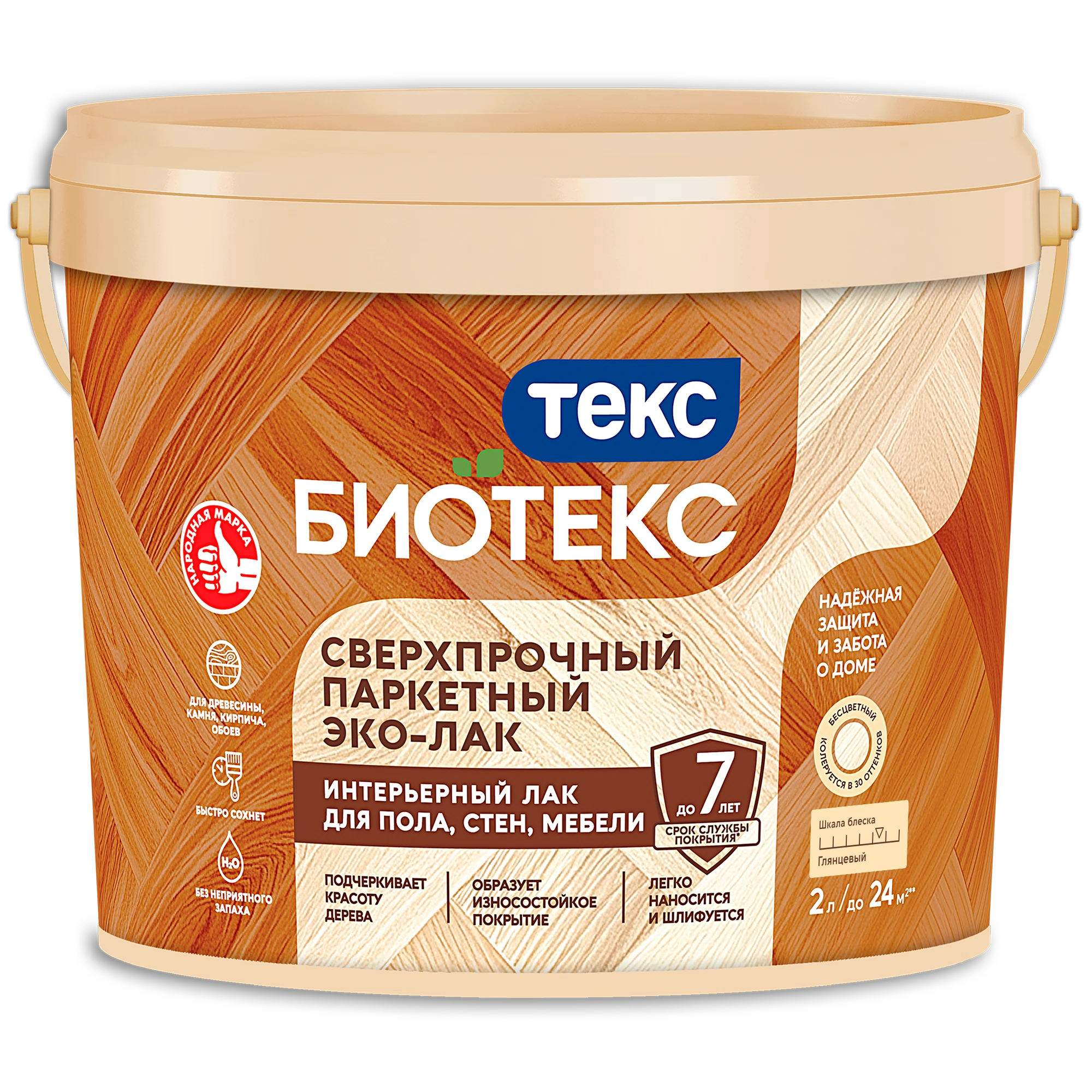 Изображение товара ЭКО-ЛАК BIOTEKS глянцевый на водной основе 2л для паркета и стен