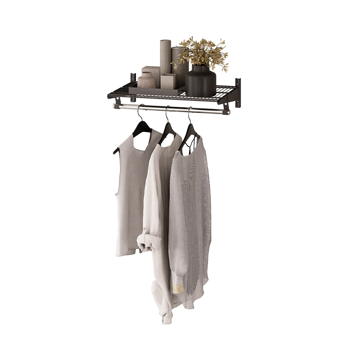 Изображение товара Гардеробный комплект ГС 400 черный для прихожей с антресолями и вешалкой