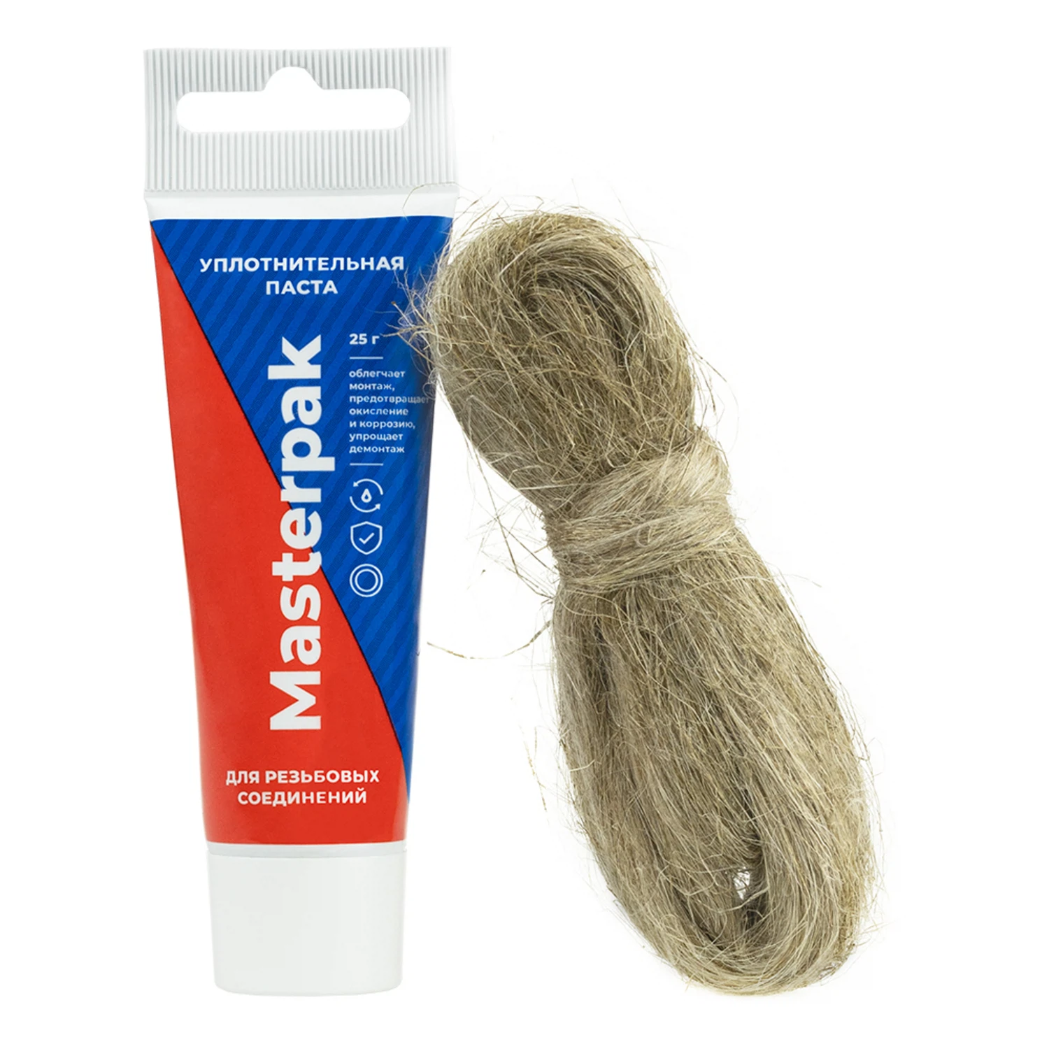 Изображение товара Комплект паста уплотнительная (вода, пар, 25 г) Masterpak + лён, MP, туба