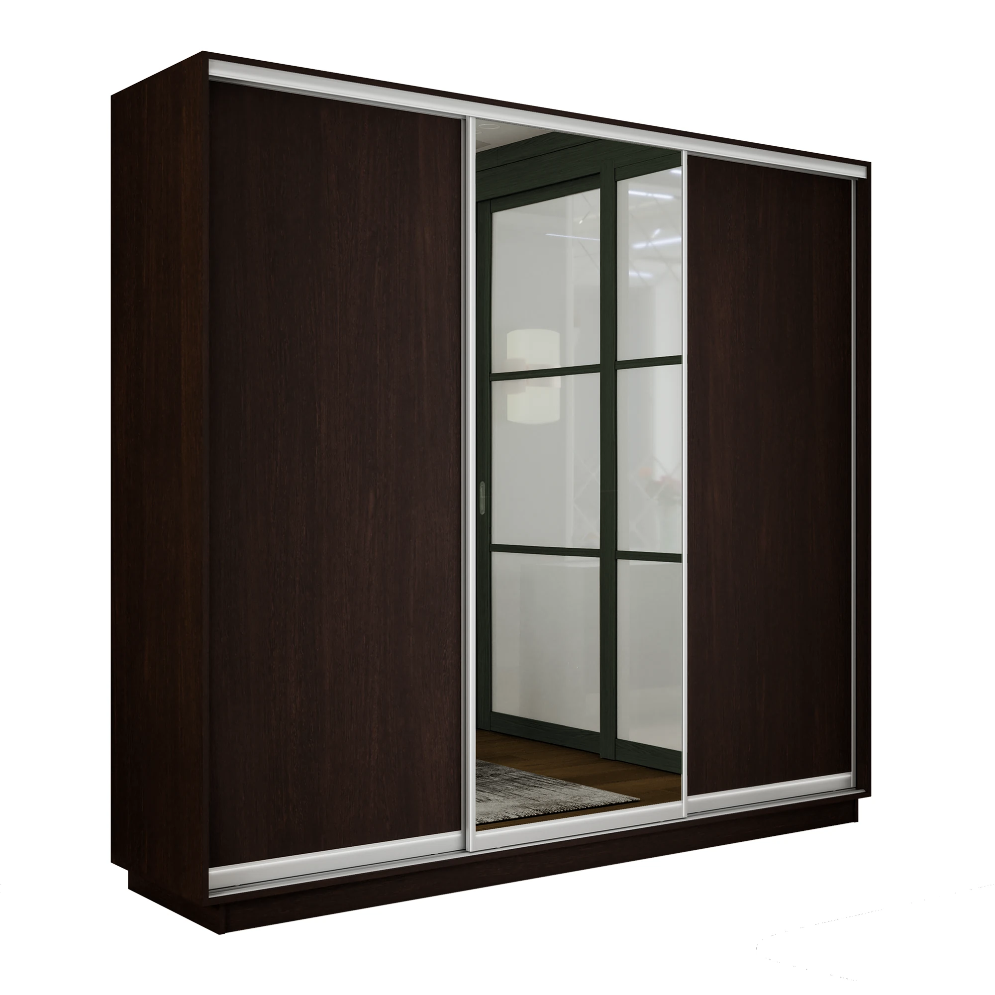 Изображение товара Трехдверный шкаф-купе Экспресс из ЛДСП с зеркалами и противоосколочной пленкой