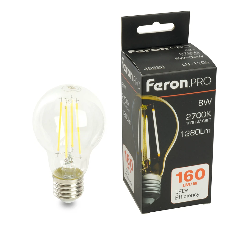 Изображение товара Светодиодная лампа Feron PRO LB-1108 Шар E27 1280Лм 8Вт теплый свет