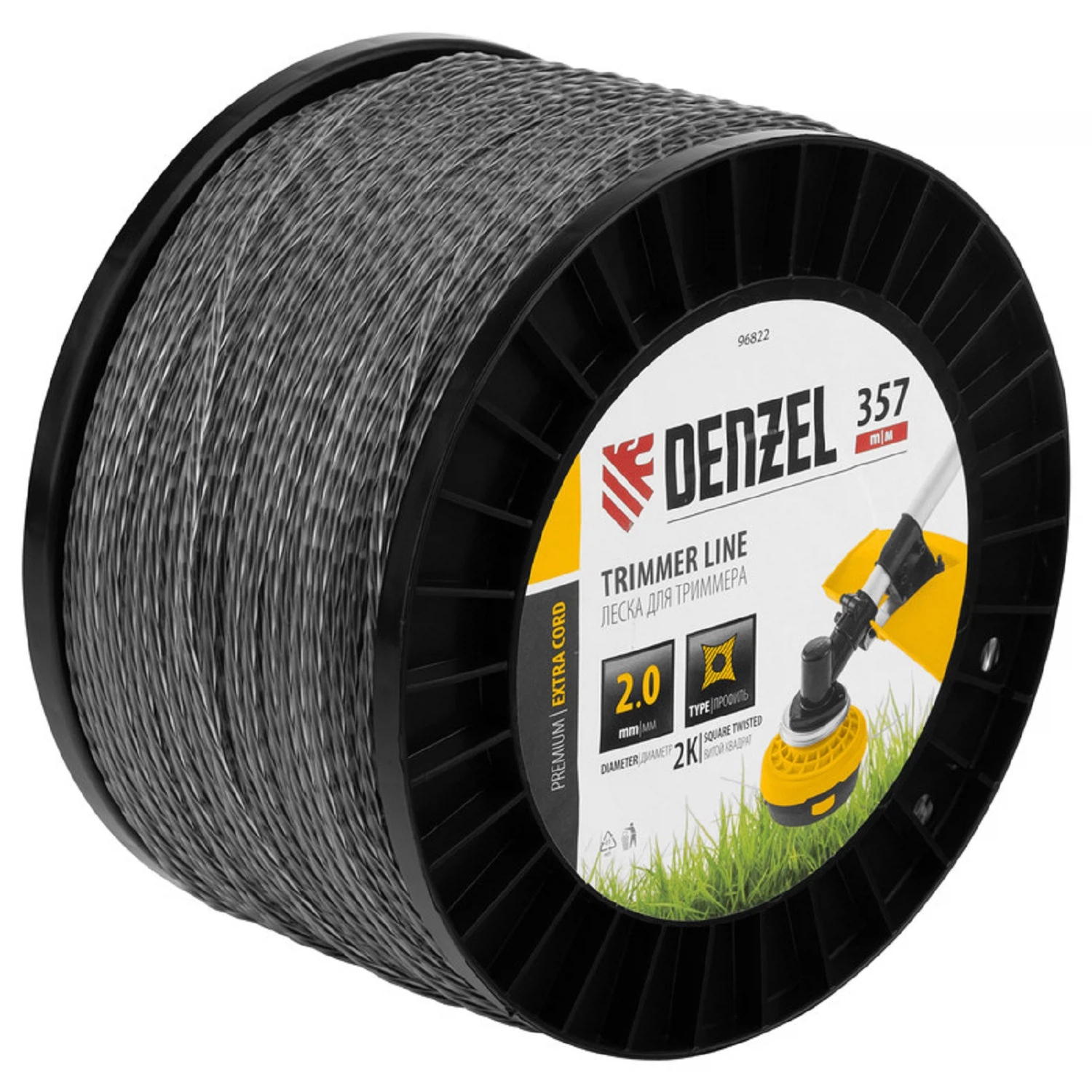 Изображение товара Леска для триммера Denzel EXTRA CORD 96822, витая квадрат, 2 мм, 357 м