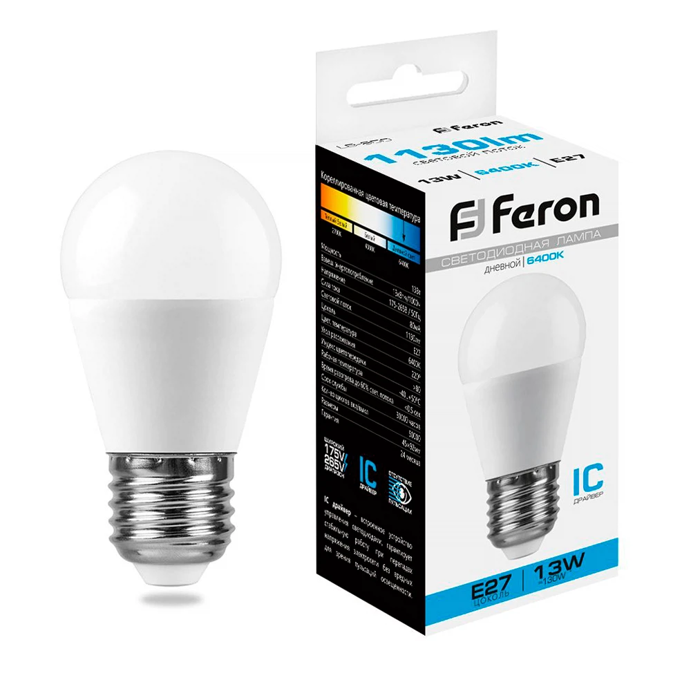 Изображение товара Светодиодная лампа Feron LB-950 13Вт E27 6400K холодный свет