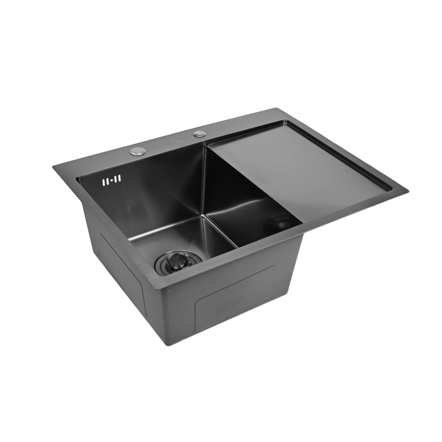 Изображение товара Мойка для кухни нержавеющая 78х51, с PVD покрытием графит, правым крылом. Сифон с ведерком.