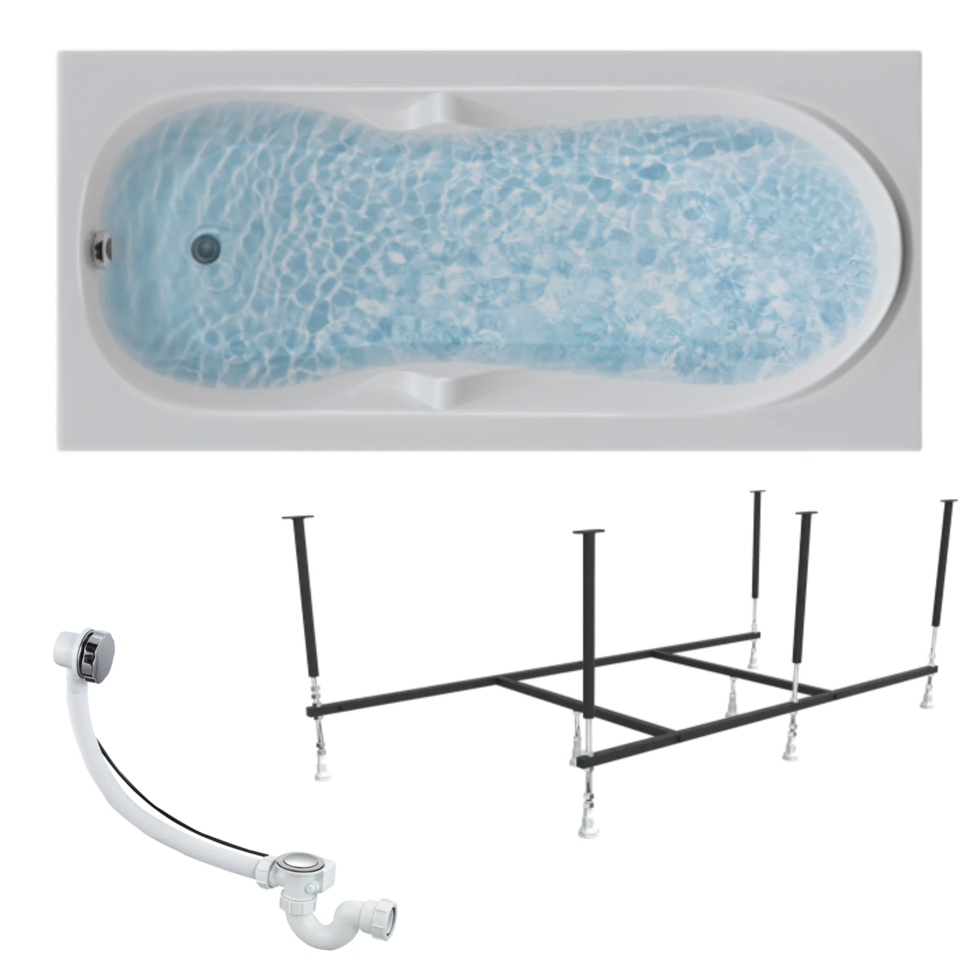 Изображение товара Ванна акриловая 1MARKA  150х70 VITA в наборе 3 в 1: ванна, каркас, слив-перелив хром 01вит1570кс2+