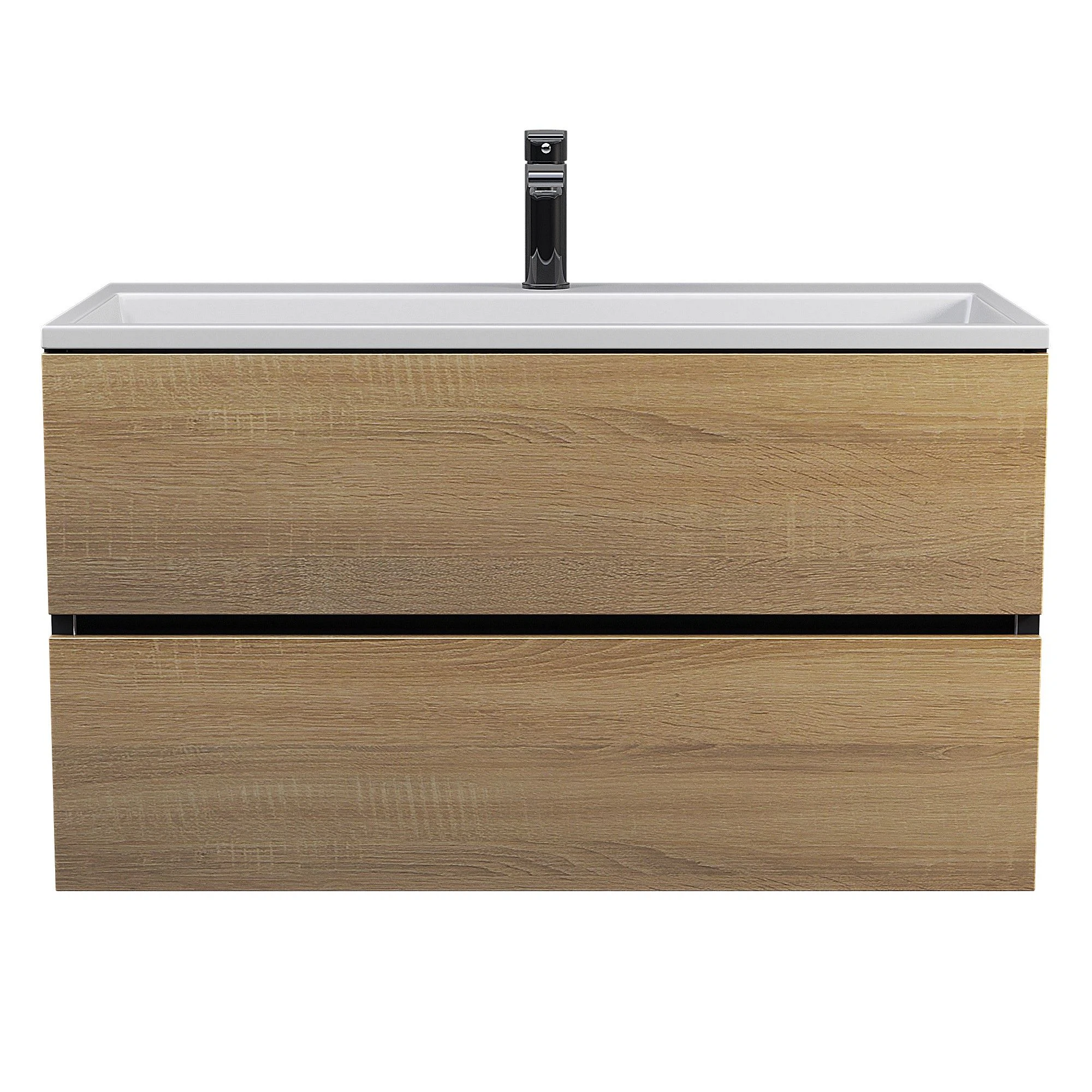 Изображение товара Тумба с раковиной для ванной подвесная Uperwood Barsa 90х45х57 см, черная/дуб сонома, раковина белая