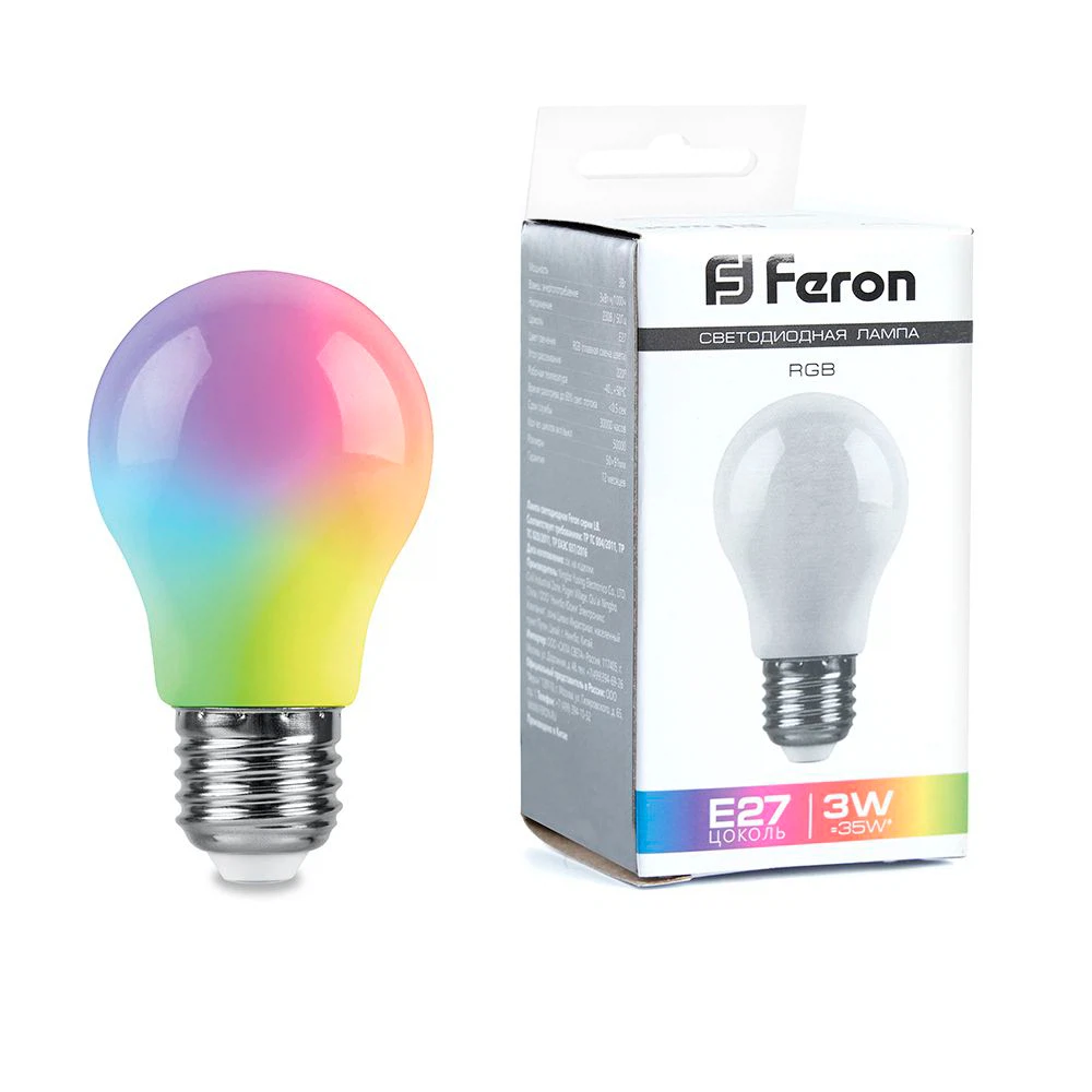 Изображение товара Светодиодная RGB лампа Feron LB-375 E27 3W с плавной сменой цветов Изображение товара Светодиодная RGB лампа Feron LB-375 E27 3W с плавной сменой цветов