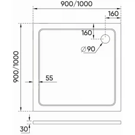 Поддон душевой Veconi Tezeo stone 1000x1000x300 мм универс., на каркасе, без сиф.(TZ08-100K-01-19C3)