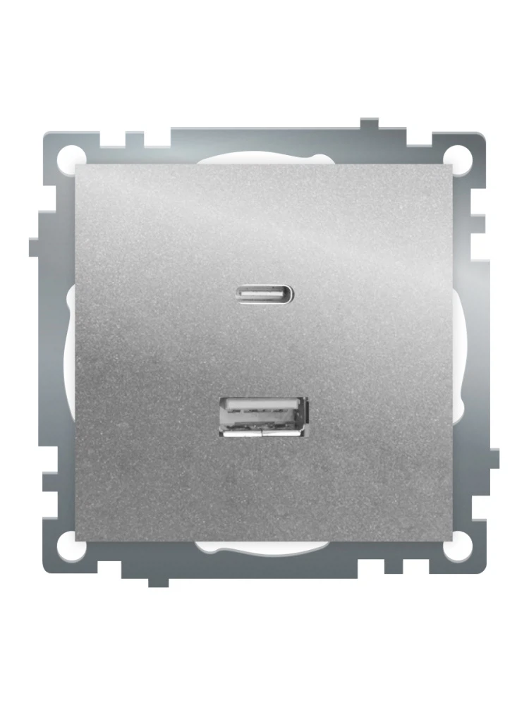 Изображение товара Розетка 2-местная USB + type C (механизм)), STEKKER GLS10-7116-03 , 250B, 3А, max 20W, серия Катрин, серебро
