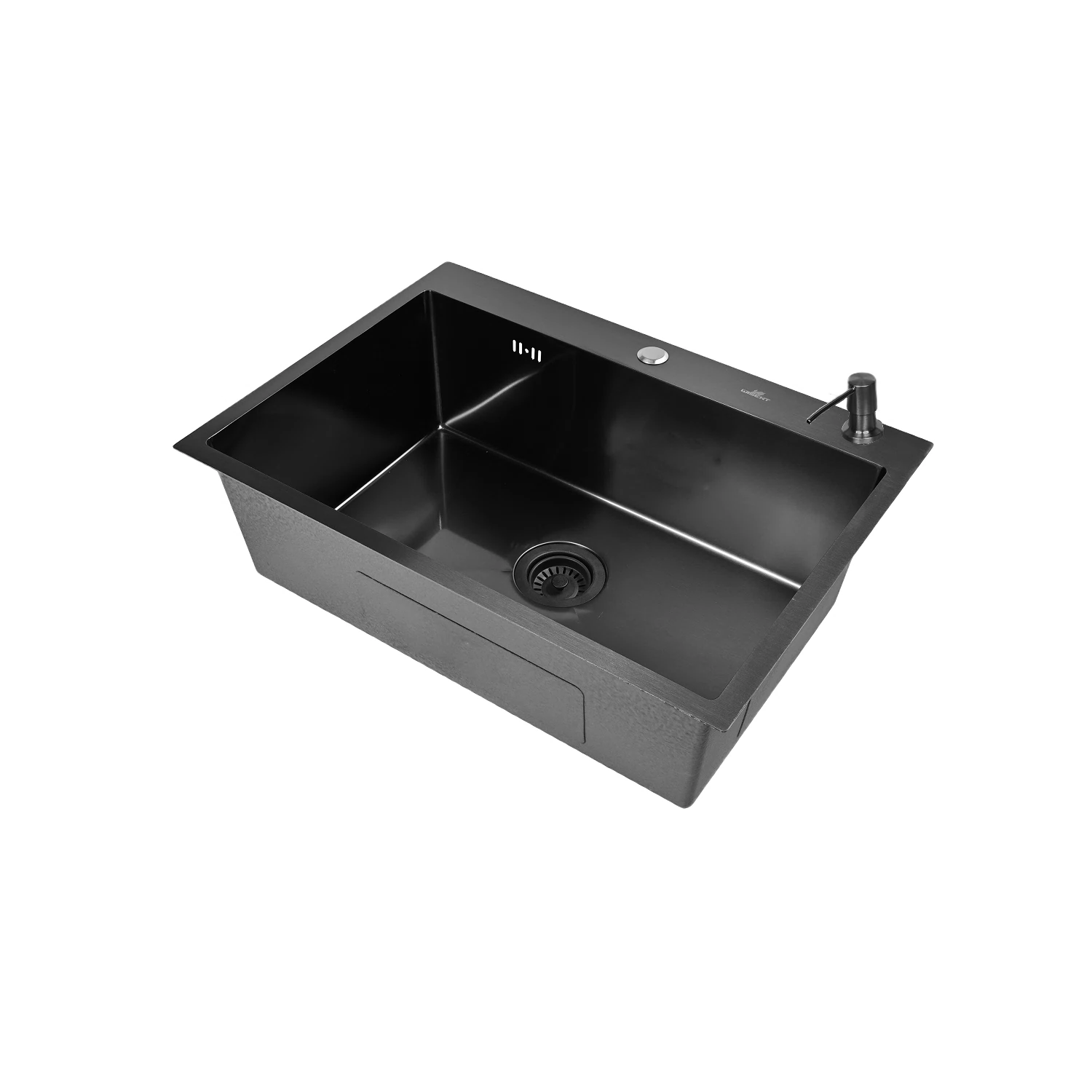 Изображение товара Мойка для кухни нержавеющая 70х50, с PVD покрытием графит. Сифон с ситечком, дозатор. WS37050B/WGER019B/W405B