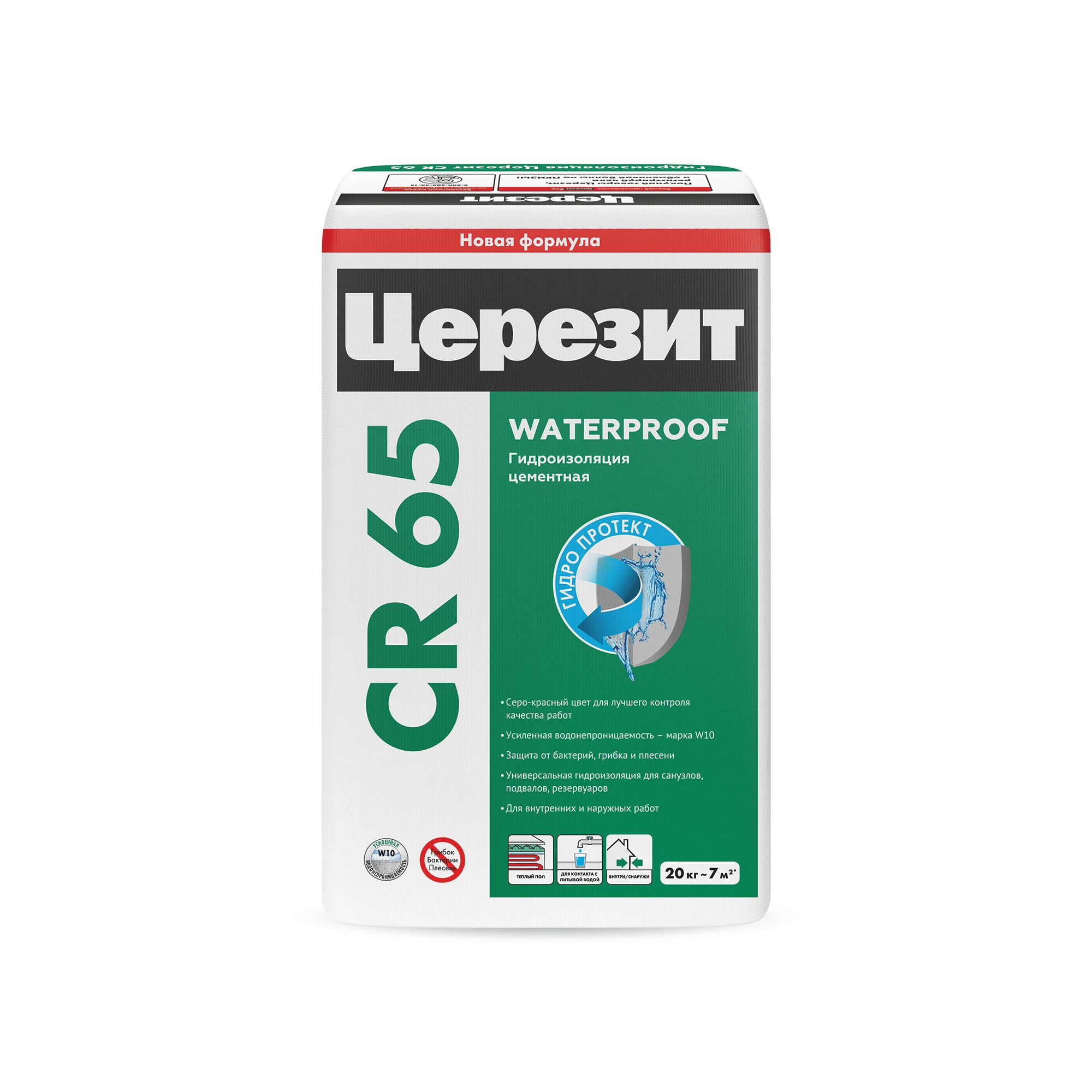 Изображение товара Цементная гидроизоляция Церезит CR 65 Waterproof, 20 кг для защиты от влаги