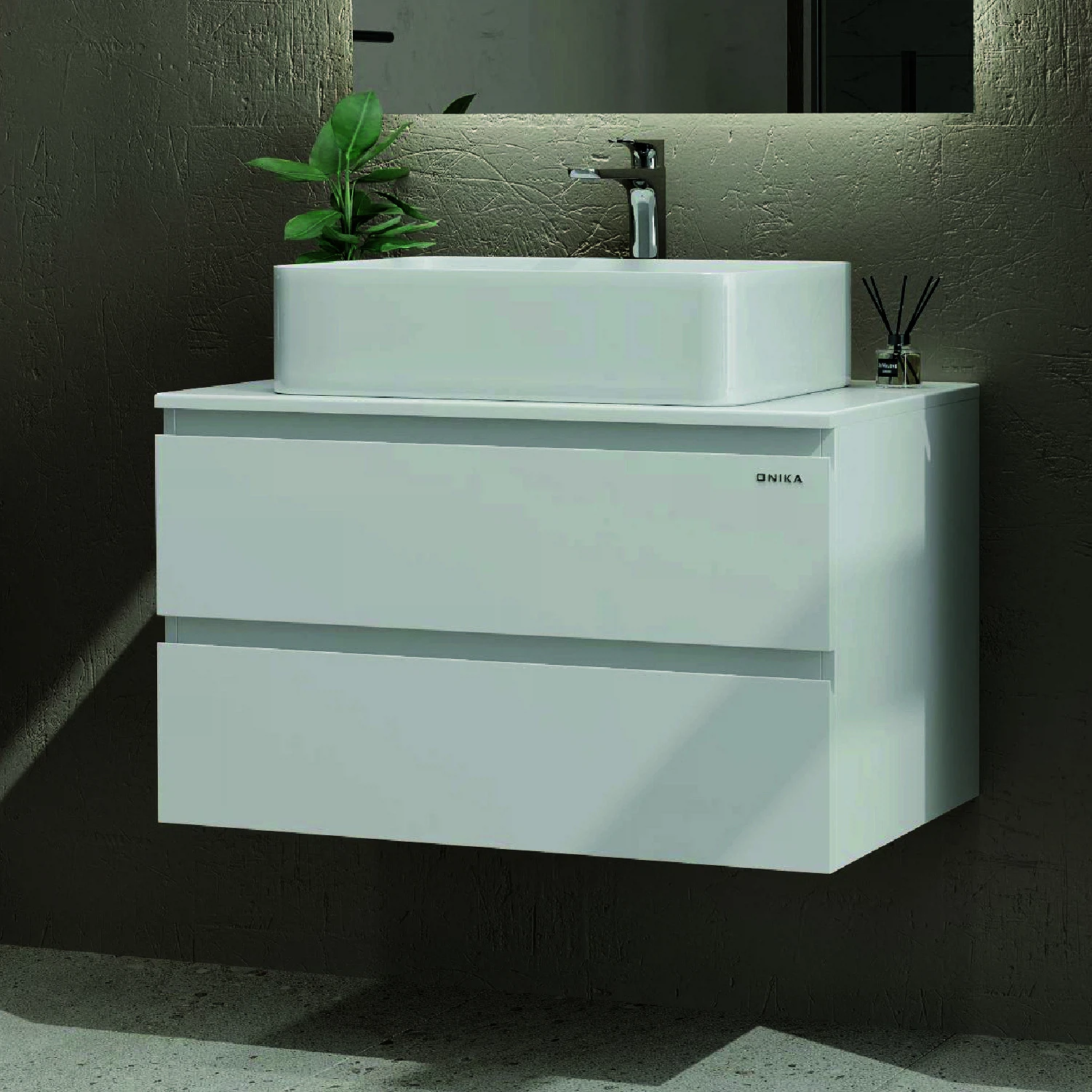 Изображение товара Тумба Onika Алеста 80 подвесная, белая (ум. накладной Олимпия 56)