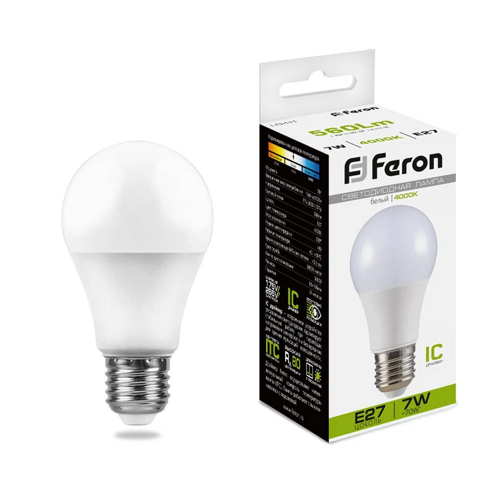 Изображение товара Лампа светодиодная Feron LB-91 Шар E27 7W 175-265V 4000K