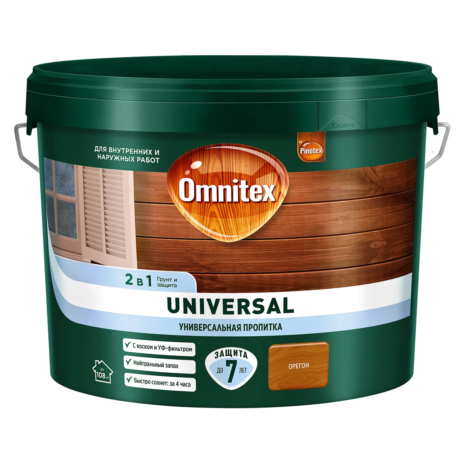 Изображение товара Универсальная пропитка для древесины 2 в 1 OMNITEX by PINOTEX Universal орегон 9 л