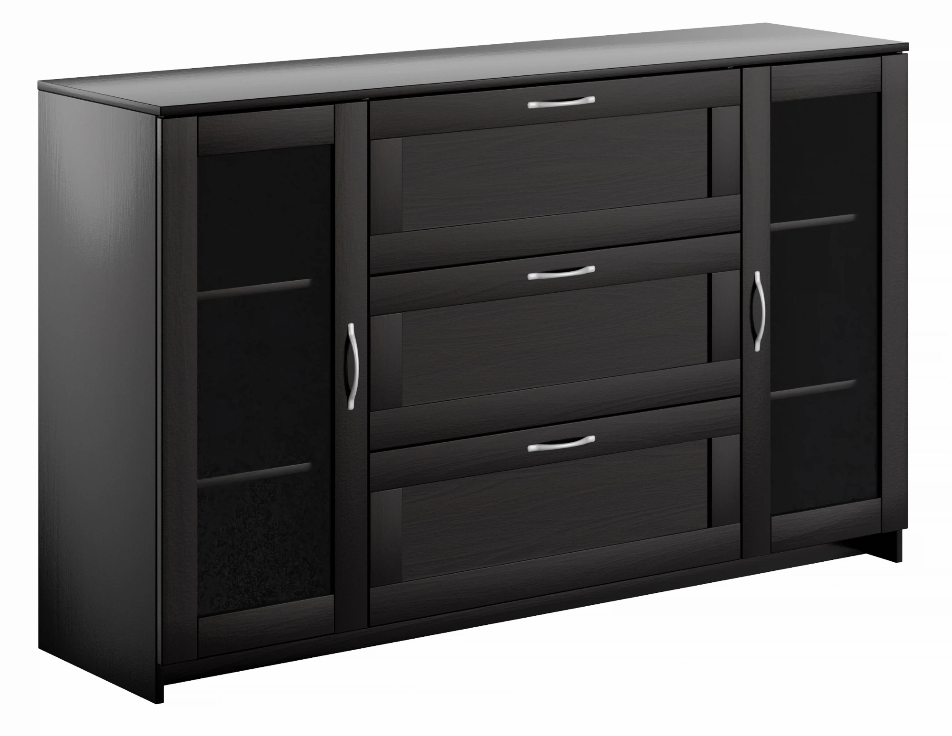 Изображение товара Тумба СИРИУС с двумя дверями и тремя ящиками, черная, 156х95 см