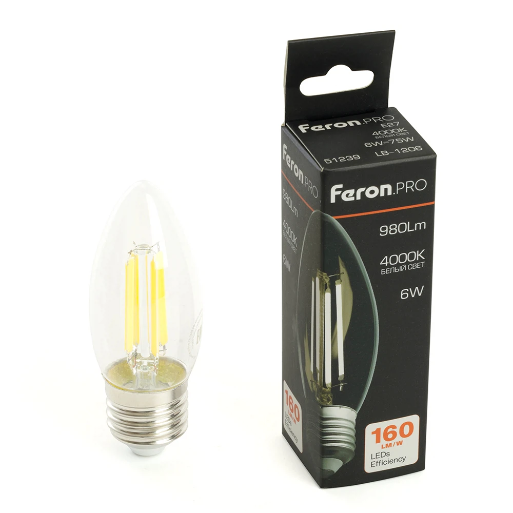 Изображение товара Лампа светодиодная Feron.PRO LB-1206 Свеча E27 980LM 6W 175-265V 4000K