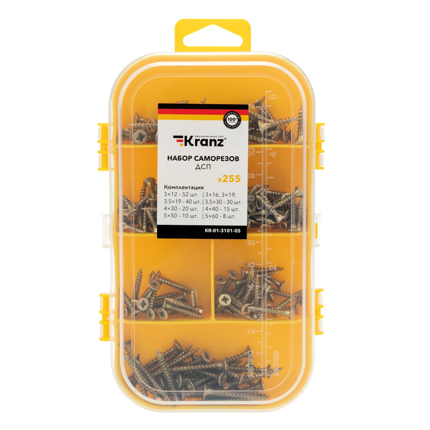 Изображение товара Набор саморезов для ДСП 255 шт в пластиковом органайзере Kranz универсальный крепеж