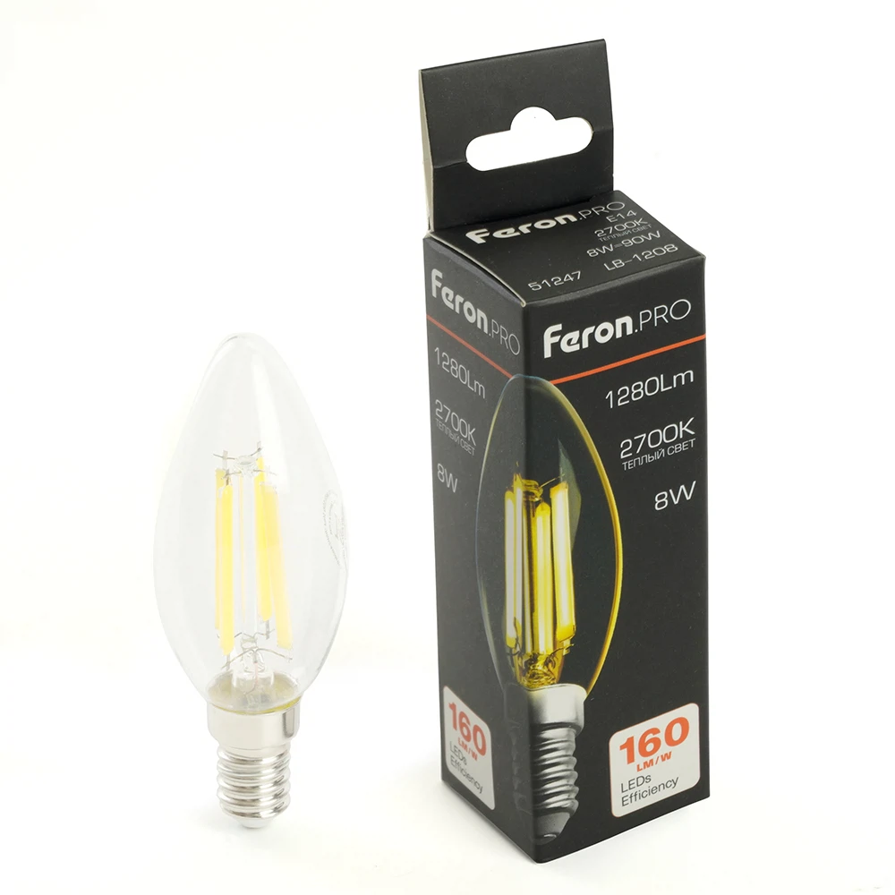 Изображение товара Светодиодная лампа Feron.PRO LB-1208 Свеча E14 1280LM 8W 2700K