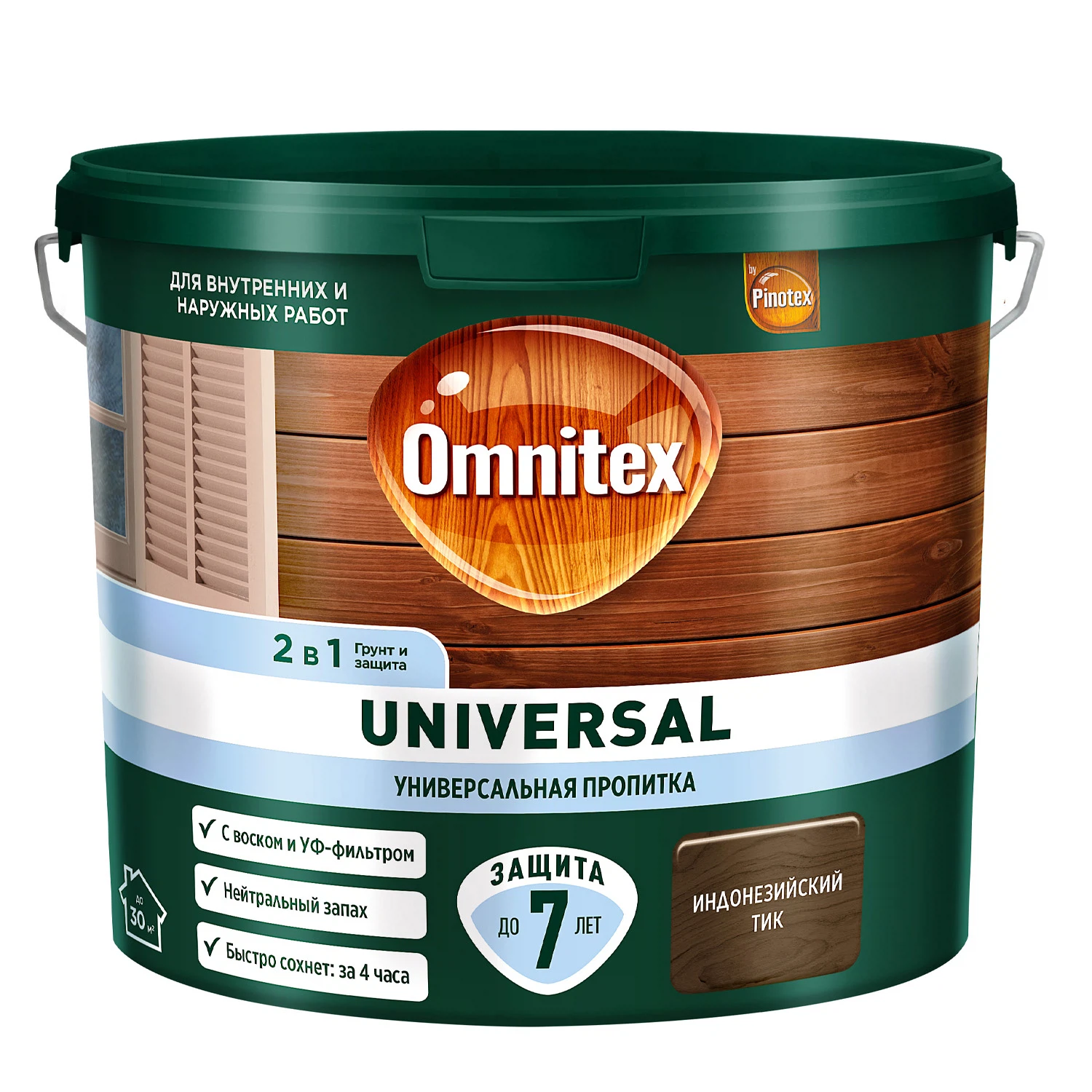 Изображение товара Универсальная пропитка для древесины 2 в 1 OMNITEX by PINOTEX Universal индонезийский тик 2.5л