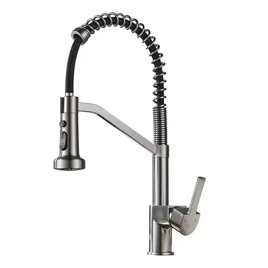 Изображение товара Смеситель для кухни с гибким изливом и режимом душ Haiba HB73826-3, оружейная сталь