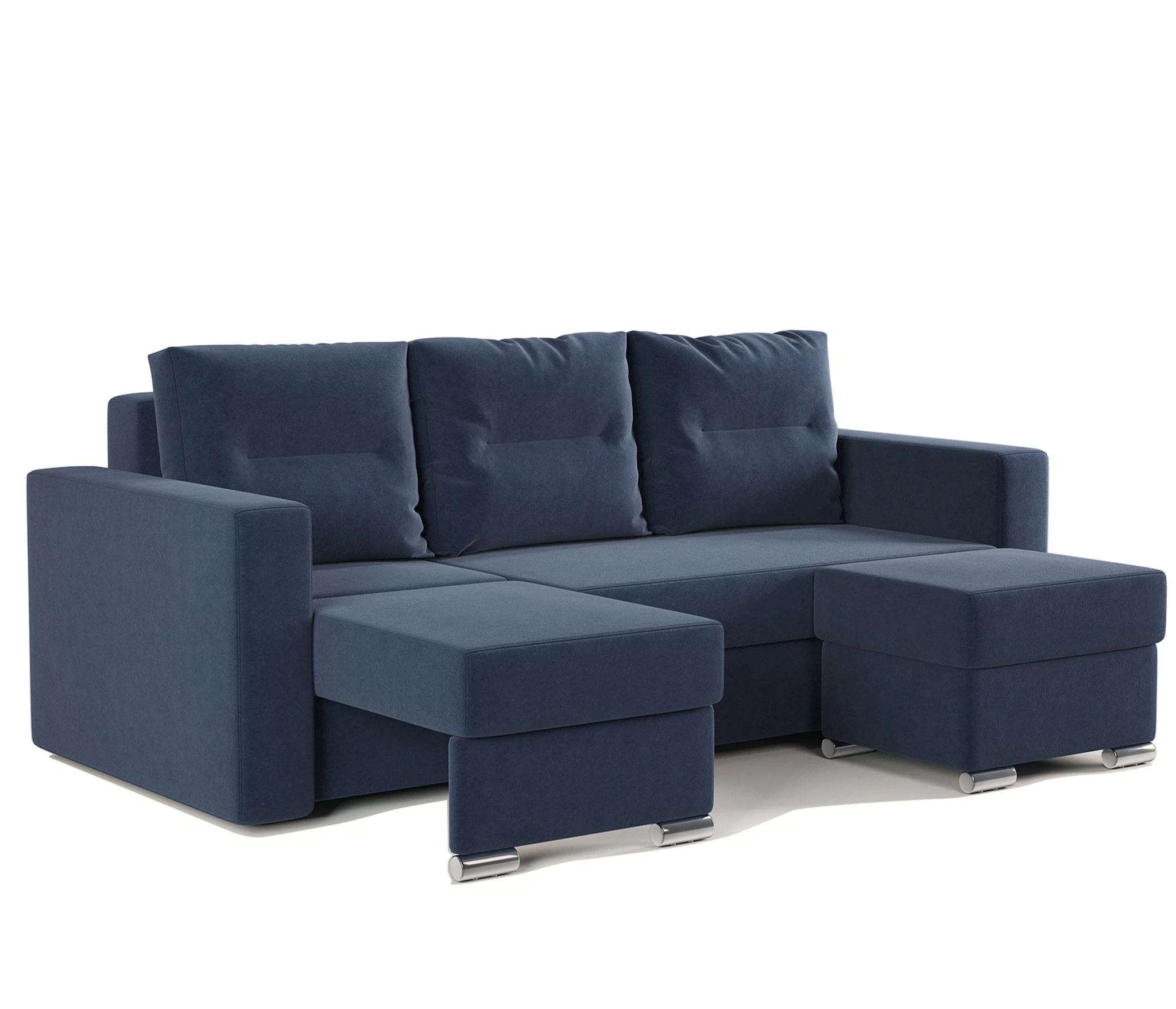 Изображение товара Угловой диван трансформер Рио левый с пуфиком велюр Ультра миднайт