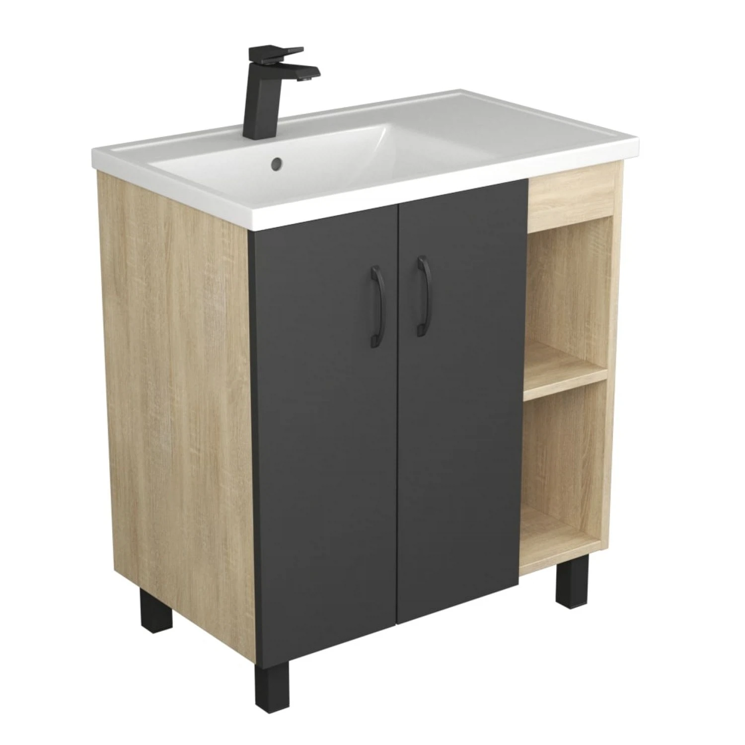 Изображение товара Тумба Дора 80 с умыв. Фостер 80 П см, Дуб Сонома/Графит 58038