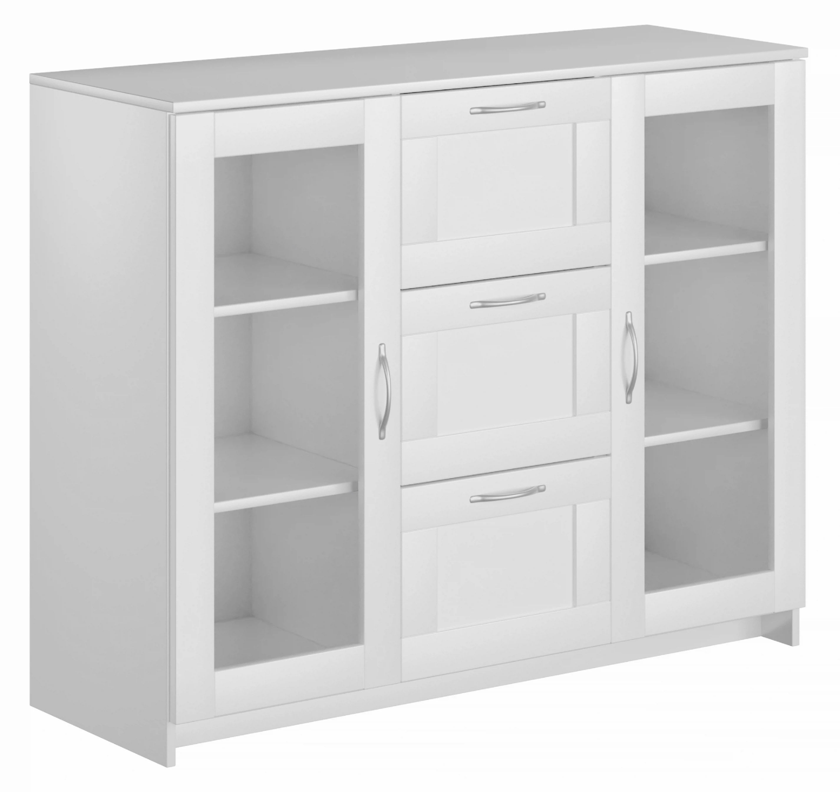 Изображение товара Современная белая тумба СИРИУС с 2 дверцами со стеклом и 3 ящика