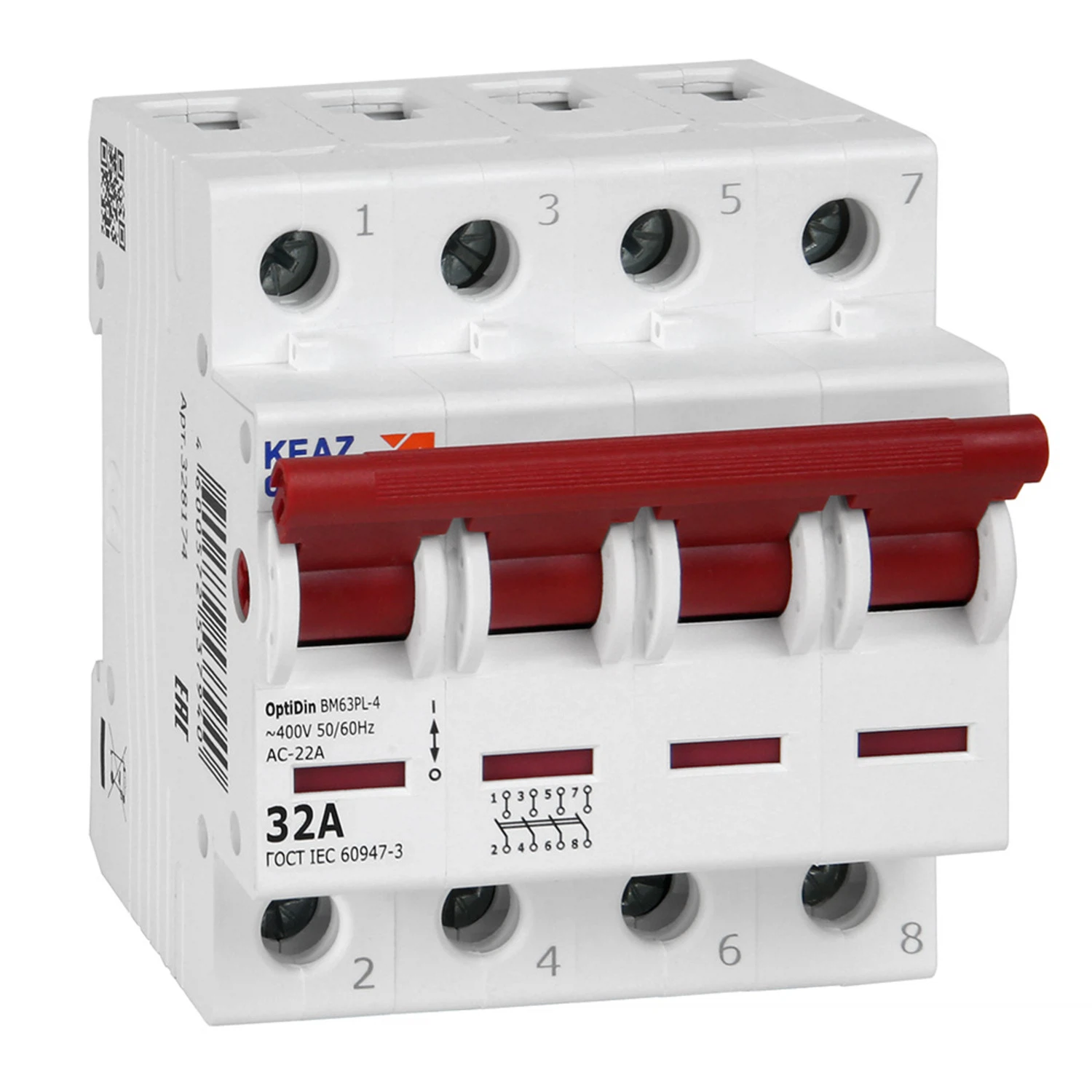 Изображение товара Выключатель нагрузки КЭАЗ ВМ63PL 4P 32А 400В Монтажный модульный