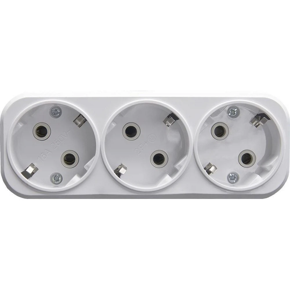 Изображение товара Разветвитель сетевой 3-местный с/з STEKKER ADP16-23-20, 250V, 16A, ABS пластик, белый