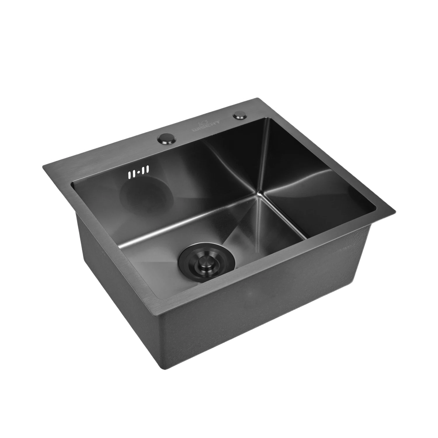 Изображение товара Мойка для кухни нержавеющая 58х48, с PVD покрытием графит. Сифон с ведерком. WS35848B/W02-114B