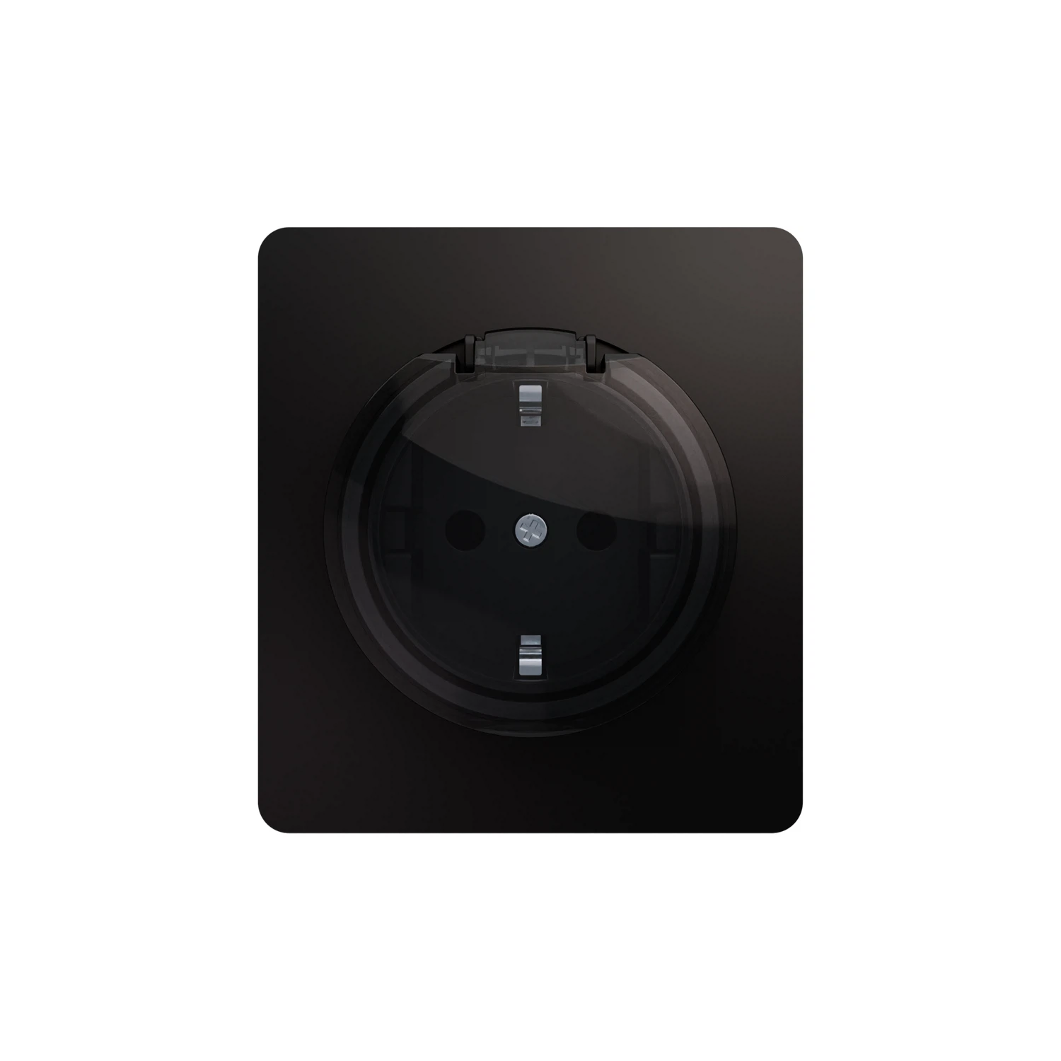 Изображение товара Розетка KRANZ ROUND 1-ая с заземлением шторками и крышкой 16А черная