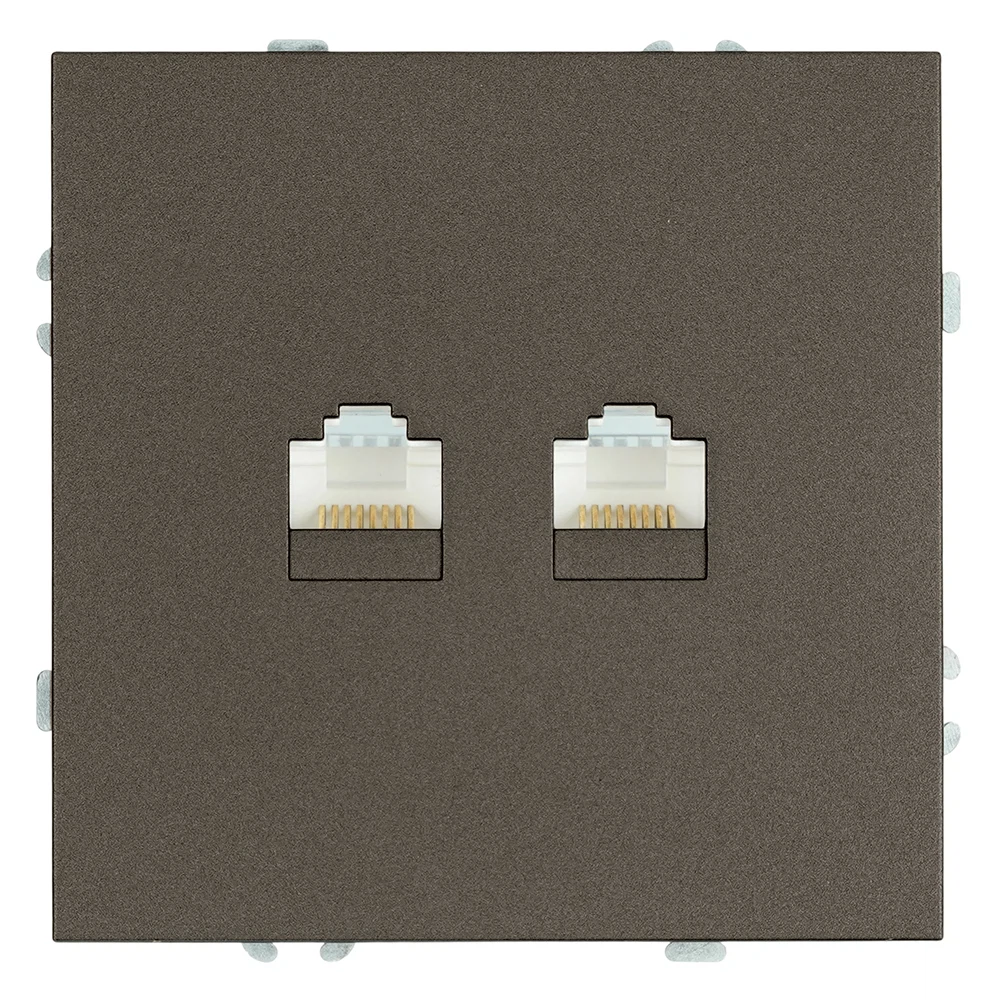 Изображение товара Розетка компьютерная 2-местная RJ-45 (механизм), STEKKER, серия Эмили, RST00-5111-09, антрацит, soft touch