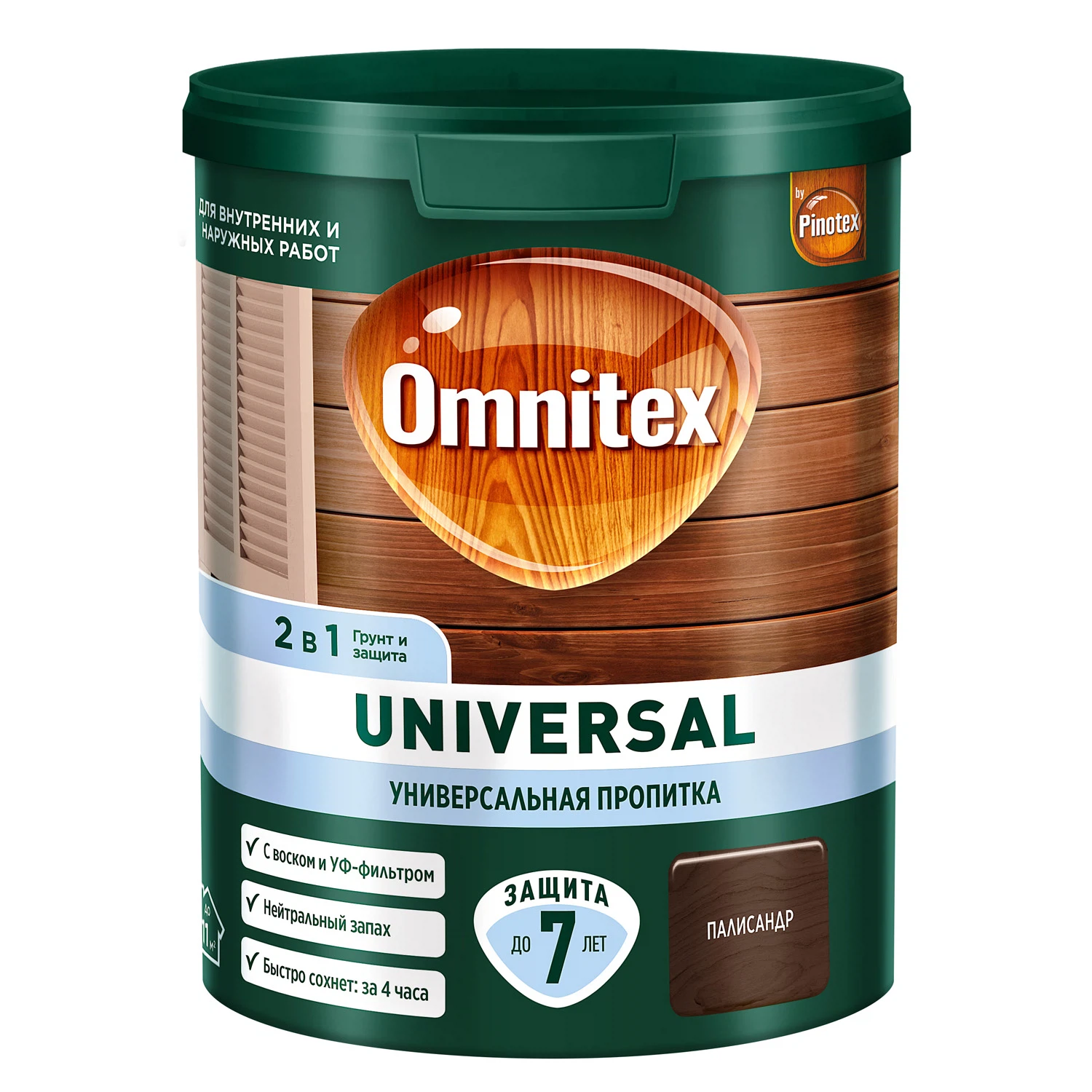 Изображение товара Универсальная пропитка для древесины 2 в 1 OMNITEX by PINOTEX Universal палисандр 0,9л