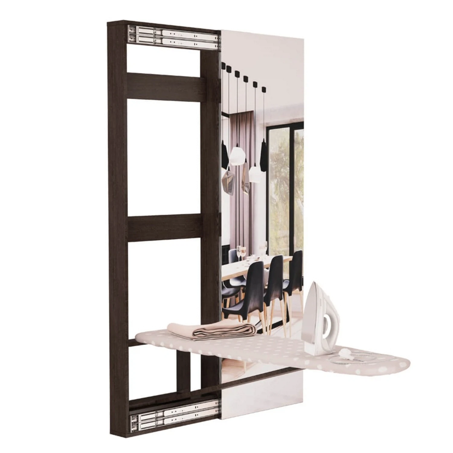 Изображение товара Гладильная доска Смарт с зеркалом в цвете венге от БТС Мебель, артикул 00-00006471