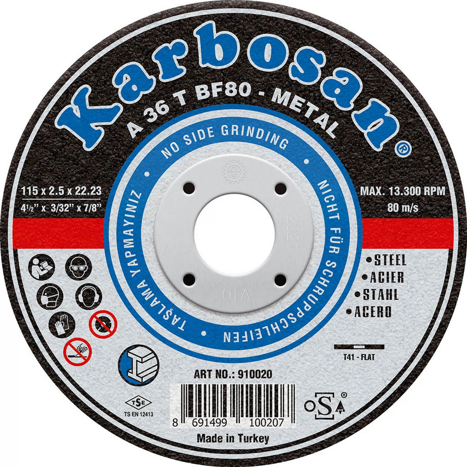 Изображение товара Диск отрезной по металлу "Karbosan" (115х2,5х22) (Арт.910020) A36TBF80