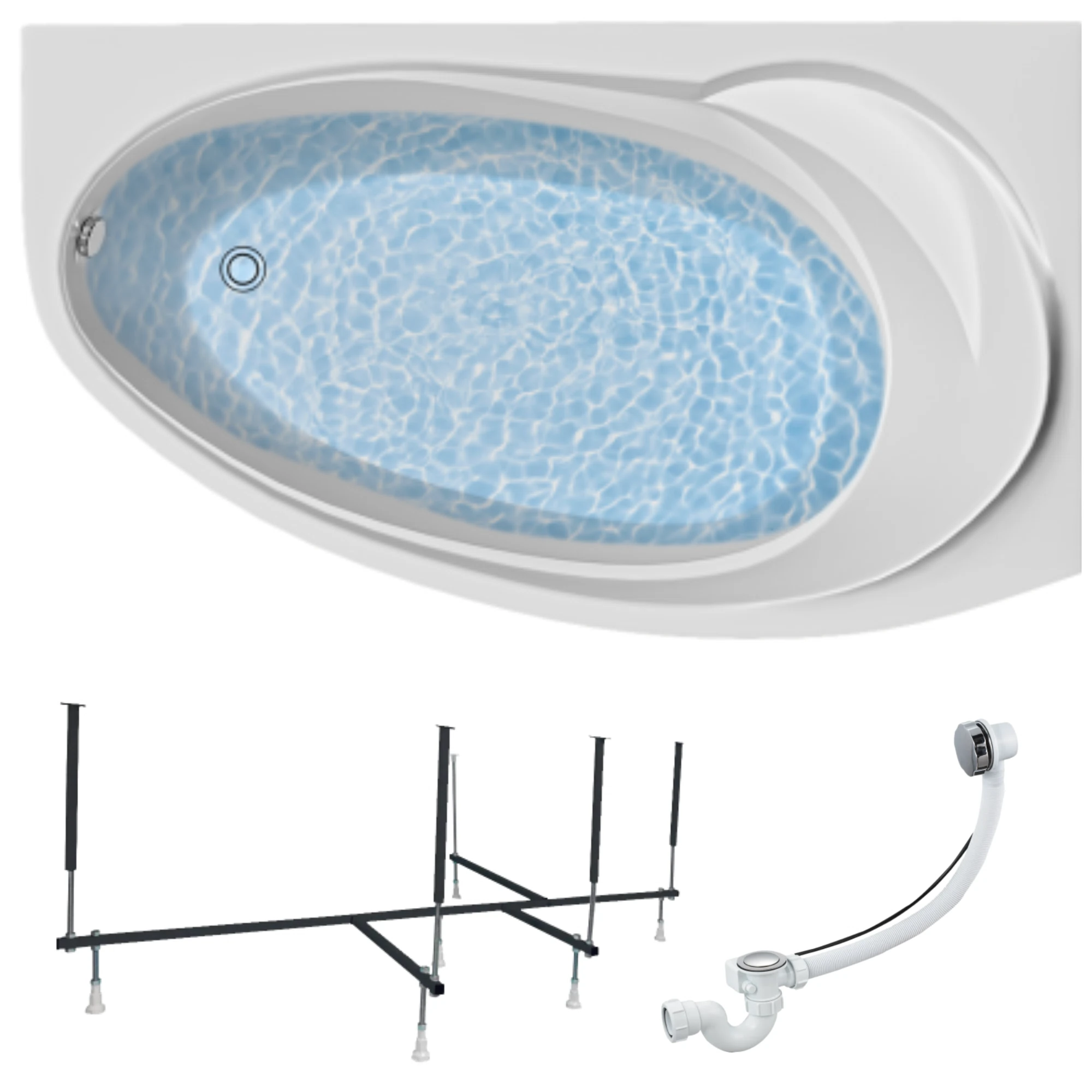 Изображение товара Ванна акриловая 1MARKA JULIANNA 170х100 в наборе 3в1: ванна правая, рама, слив-перелив 01дж1710пкс2+