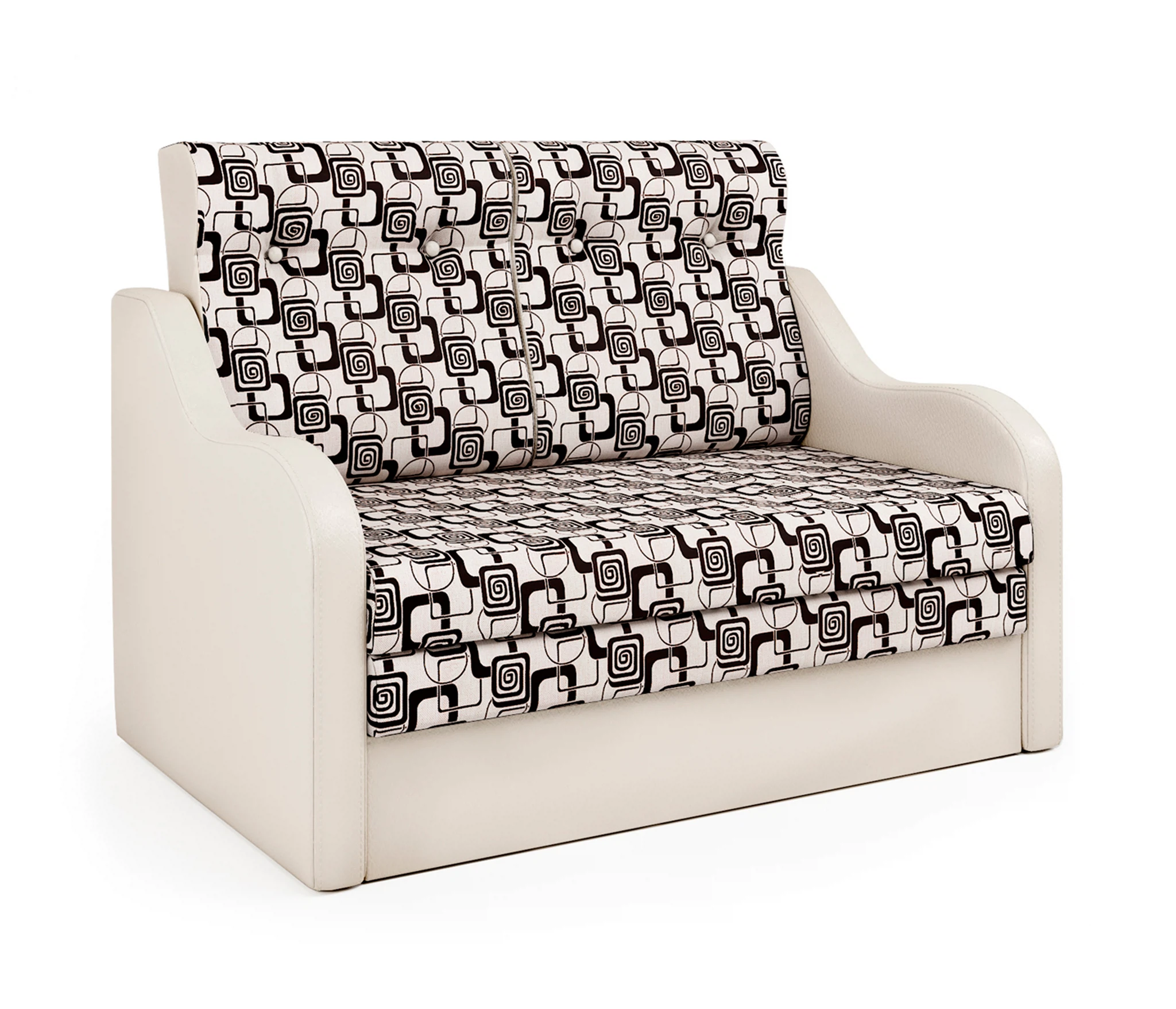 Изображение товара Диван-кровать Классика 2В из экокожи беж с ромбическим узором, механизм французская раскладушка