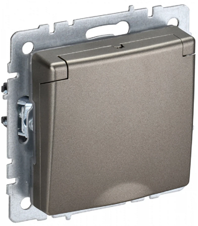 Изображение товара Розетка IEK BRITE BASE шампань с заземлением 16А IP44 с защитными шторками