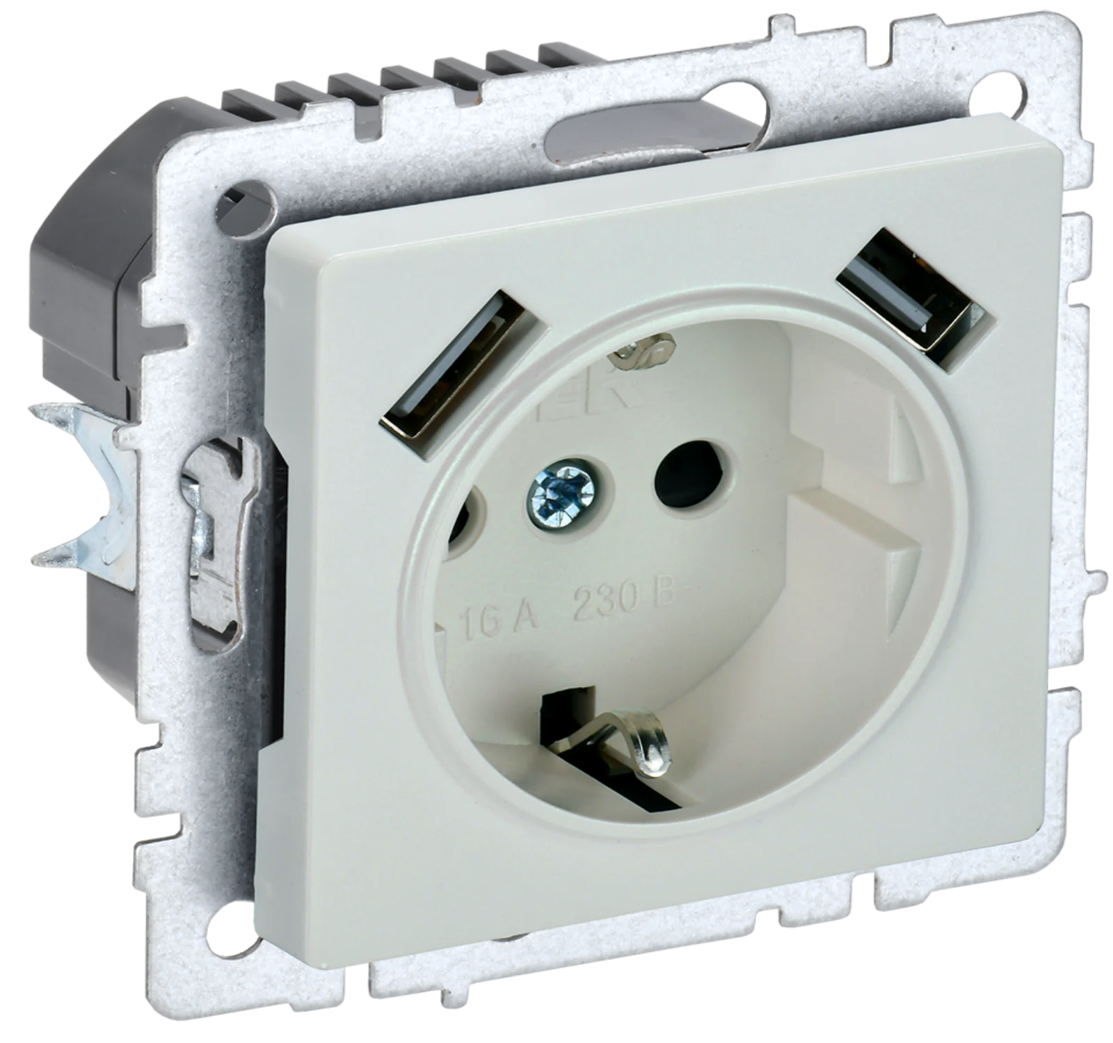 Изображение товара Розетка с з/к/ш 16А с USB A+A IEK BRITE BASE Жемчуг 3,1А РЮш10-2-БрЖ. Изображение товара Розетка с з/к/ш 16А с USB A+A IEK BRITE BASE Жемчуг 3,1А РЮш10-2-БрЖ.