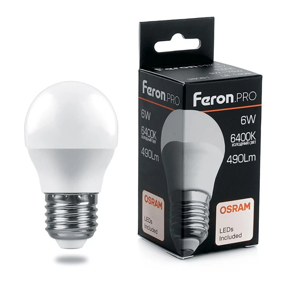 Изображение товара Лампа светодиодная Feron.PRO LB-1406 Шарик E27 6W 175-265V 6400K