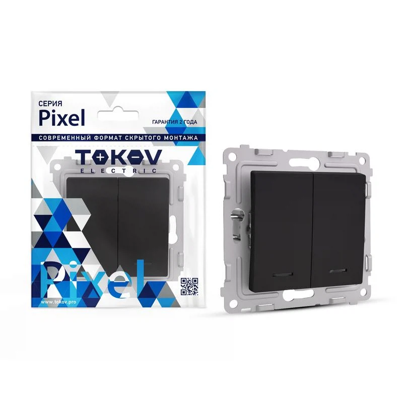 Изображение товара Выключатель 2-кл. СП Pixel 10А IP20 с индикатором механизм карбон TOKOV ELECTRIC TKE-PX-V2I-C14