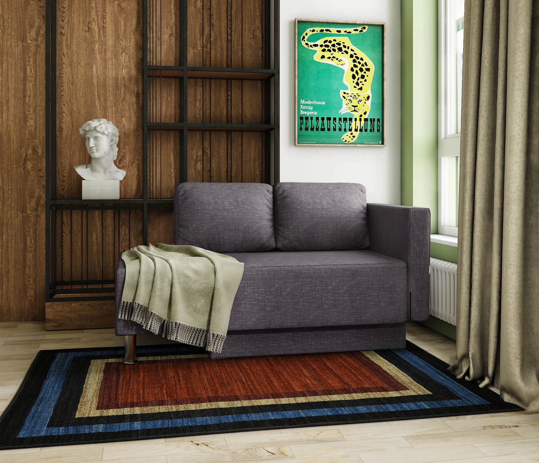 Изображение товара Кушетка Леон правый рогожка серый с бельевым ящиком