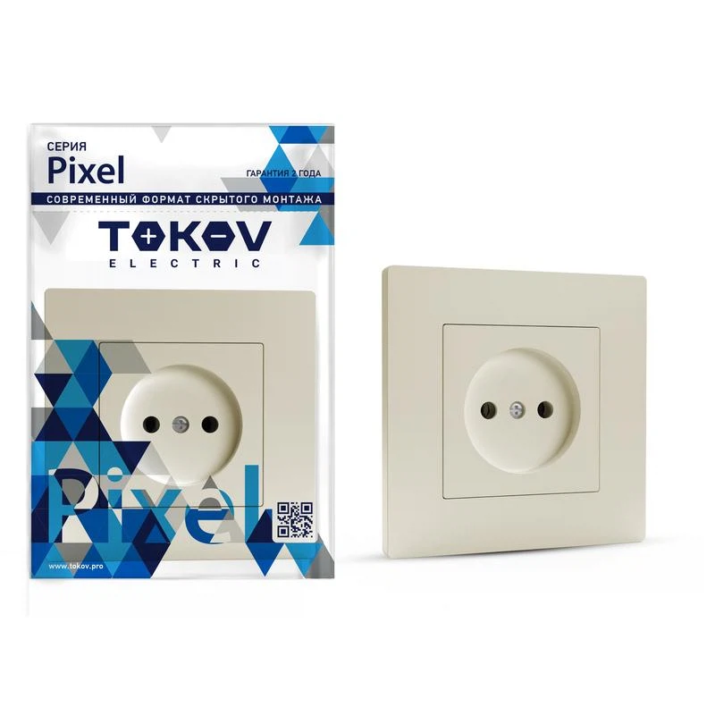 Изображение товара Розетка 1-м СП Pixel 16А IP20 без заземл. в сборе беж.