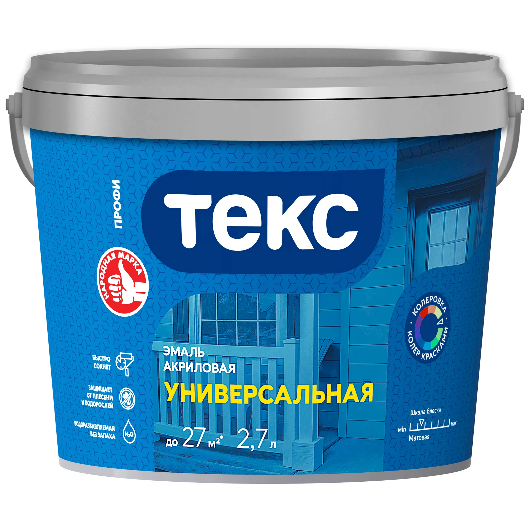 Изображение товара Эмаль ТЕКС ПРОФИ АКРИЛОВАЯ УНИВЕРСАЛЬНАЯ водоразбавляемая, матовая, белая (2,7л)