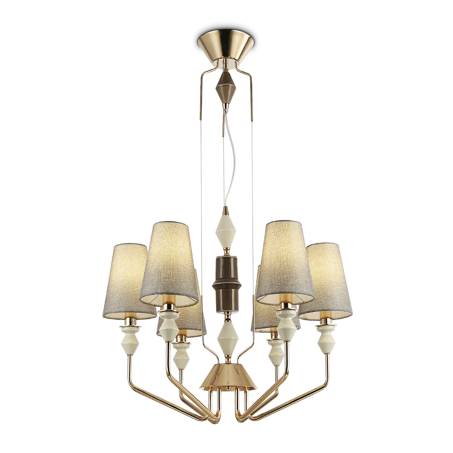 Изображение товара Подвесная люстра LH75401 с тканевыми абажурами в стиле модерн золото/серый