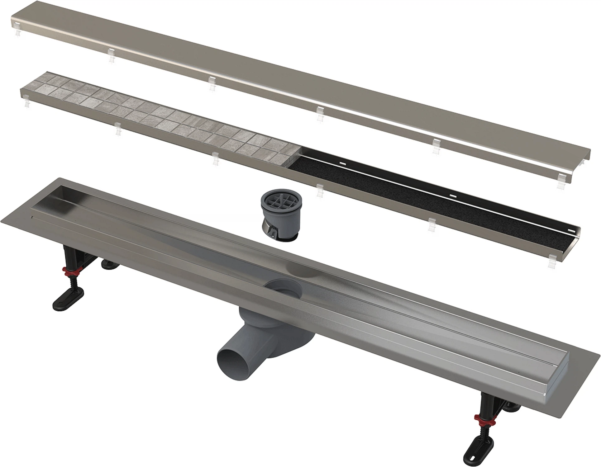 Изображение товара Водоотводящий желоб Alcadrain из нержавеющей стали с порогами и двусторонней решеткой APZ13-DOUBLE9