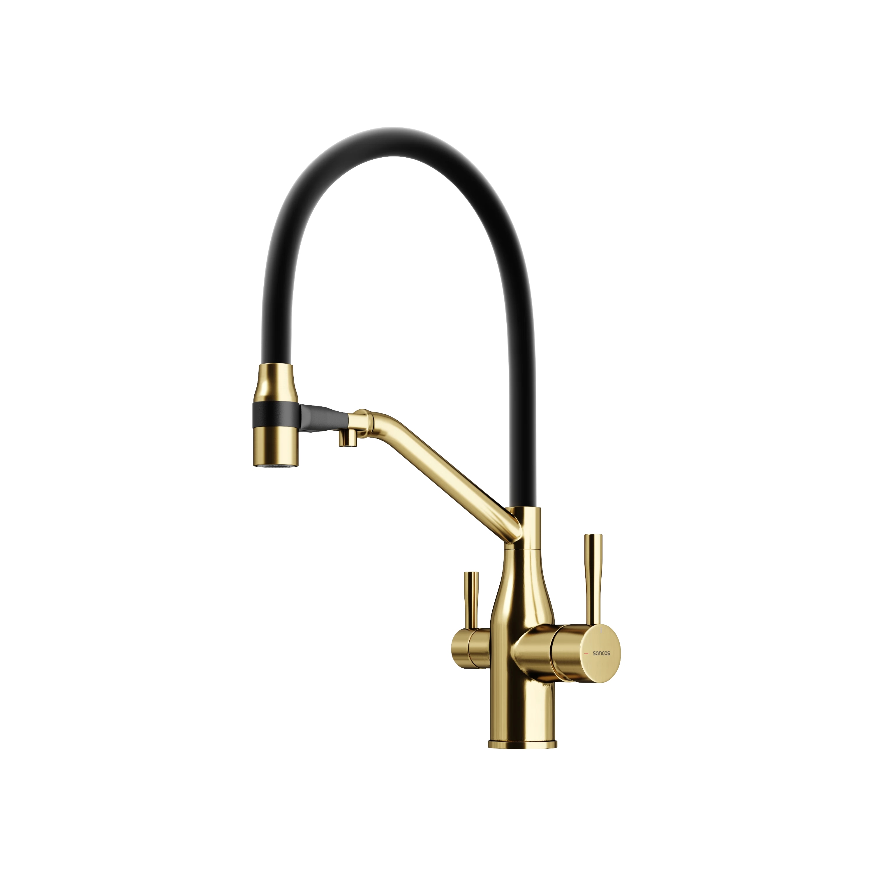 Изображение товара Смеситель для кухни SANCOS Orta с гибким изливом и брашированным золотом 5 лет гарантии